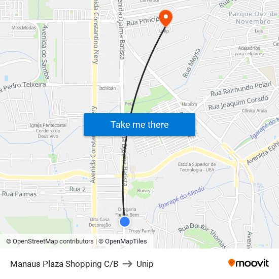 Manaus Plaza Shopping C/B to Unip map