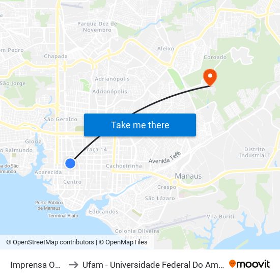 Imprensa Oficial to Ufam - Universidade Federal Do Amazonas map