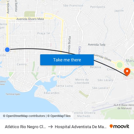 Atlético Rio Negro Clube to Hospital Adventista De Manaus map