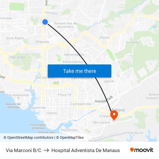 Via Marconi B/C to Hospital Adventista De Manaus map