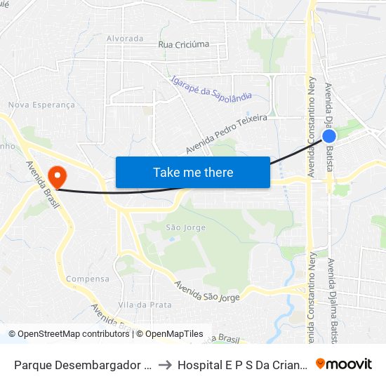 Parque Desembargador David Antônio C/B to Hospital E P S Da Crianca Da Zona Oeste map