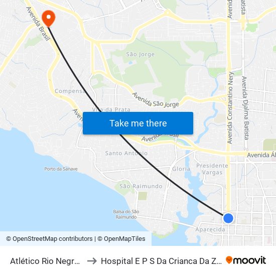 Atlético Rio Negro Clube to Hospital E P S Da Crianca Da Zona Oeste map