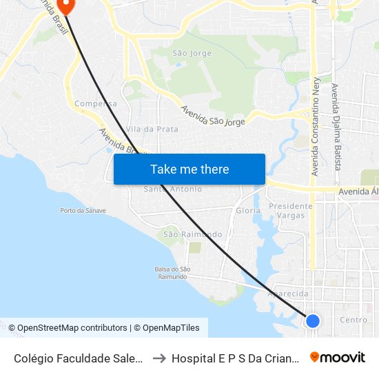Colégio Faculdade Salesiano Dom Bosco to Hospital E P S Da Crianca Da Zona Oeste map