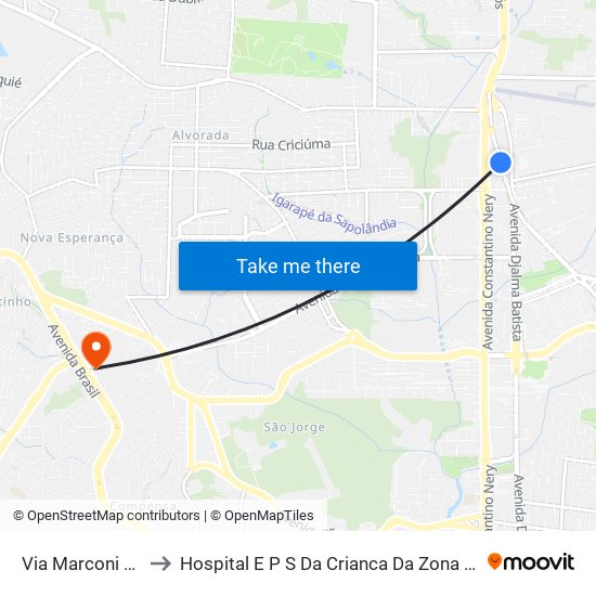 Via Marconi B/C to Hospital E P S Da Crianca Da Zona Oeste map