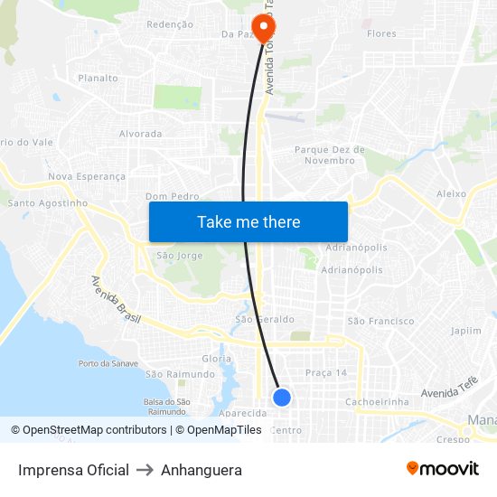 Imprensa Oficial to Anhanguera map