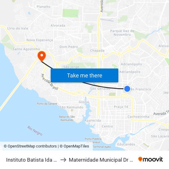 Instituto Batista Ida Nelson C/B to Maternidade Municipal Dr Moura Tapajoz map