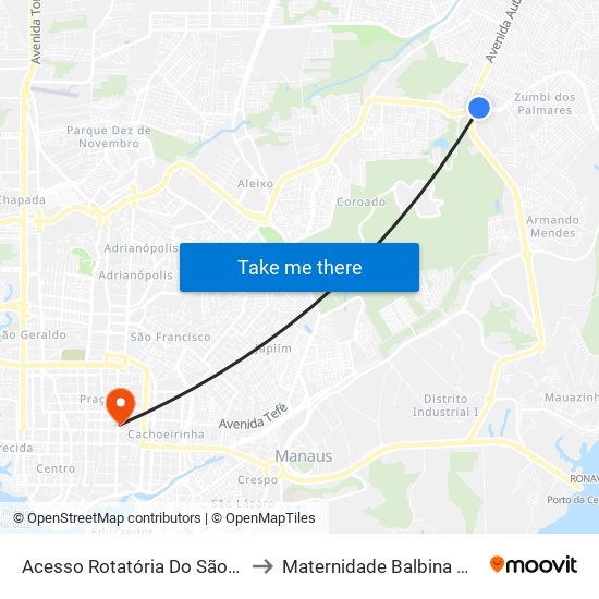 Acesso Rotatória Do São José B/C to Maternidade Balbina Mestrinho map