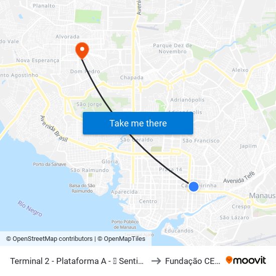 Terminal 2 - Plataforma A - ➋ Sentido Bairro to Fundação CECON map