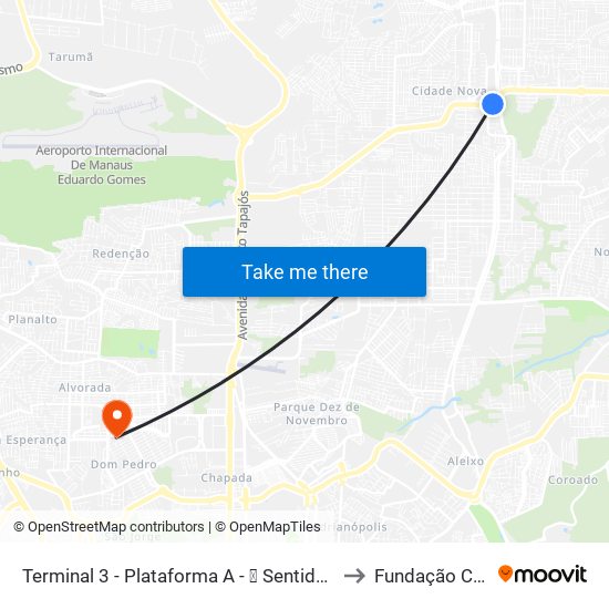 Terminal 3 - Plataforma A - ➍ Sentido Zona Oeste to Fundação CECON map