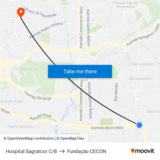 Hospital Sagratcor C/B to Fundação CECON map