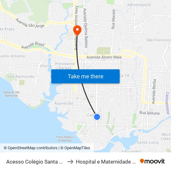 Acesso Colégio Santa Dorotéia to Hospital e Maternidade UNIMED map