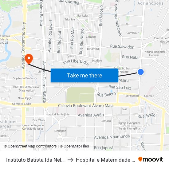 Instituto Batista Ida Nelson C/B to Hospital e Maternidade UNIMED map