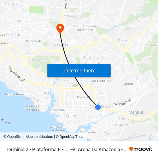 Terminal 2 - Plataforma B - ➐ Sentido Bairro to Arena Da Amazônia - Vivaldo Lima map