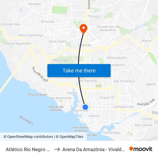 Atlético Rio Negro Clube to Arena Da Amazônia - Vivaldo Lima map