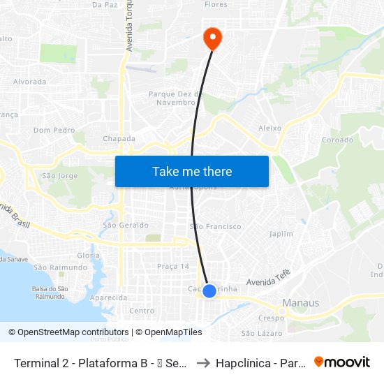 Terminal 2 - Plataforma B - ➏ Sentido Bairro to Hapclínica - Parque 10 map