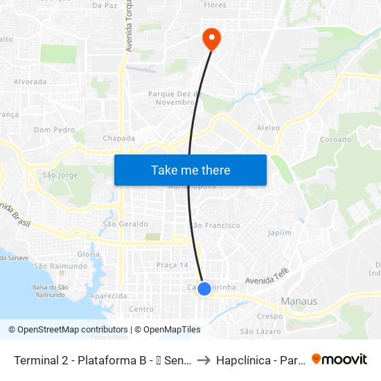 Terminal 2 - Plataforma B - ➓ Sentido Distrito to Hapclínica - Parque 10 map
