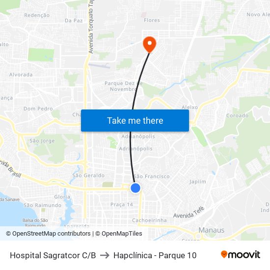 Hospital Sagratcor C/B to Hapclínica - Parque 10 map