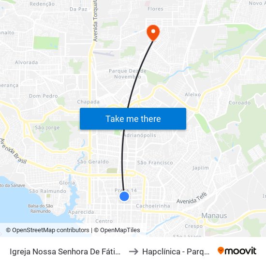 Igreja Nossa Senhora De Fátima C/B to Hapclínica - Parque 10 map
