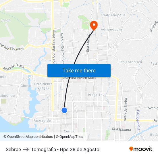 Sebrae to Tomografia - Hps 28 de Agosto. map