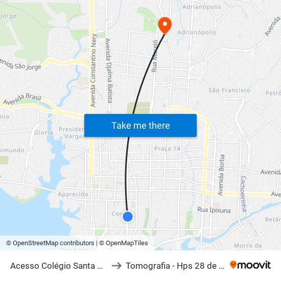 Acesso Colégio Santa Dorotéia to Tomografia - Hps 28 de Agosto. map