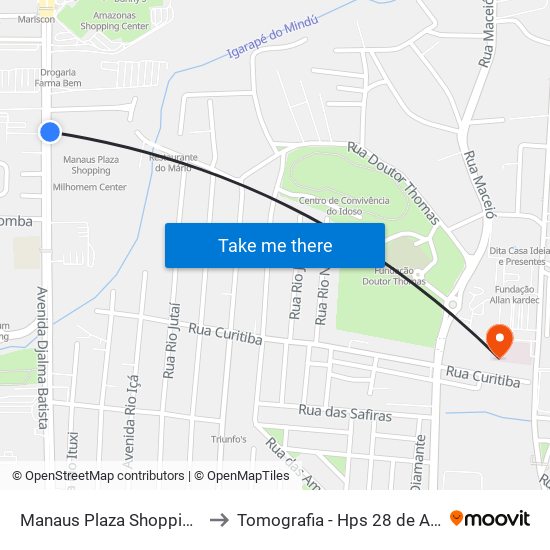 Manaus Plaza Shopping C/B to Tomografia - Hps 28 de Agosto. map