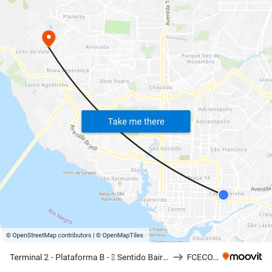 Terminal 2 - Plataforma B - ➐ Sentido Bairro to FCECON map