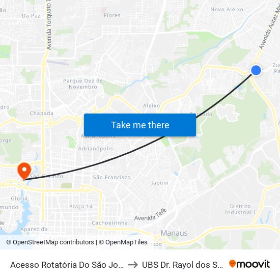 Acesso Rotatória Do São José B/C to UBS Dr. Rayol dos Santos map