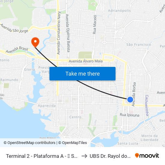Terminal 2 - Plataforma A - ➋ Sentido Bairro to UBS Dr. Rayol dos Santos map