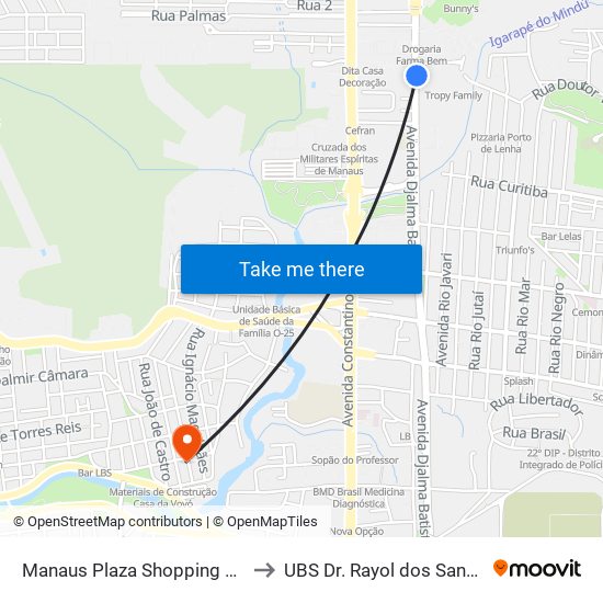 Manaus Plaza Shopping C/B to UBS Dr. Rayol dos Santos map
