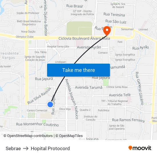 Sebrae to Hopital Protocord map