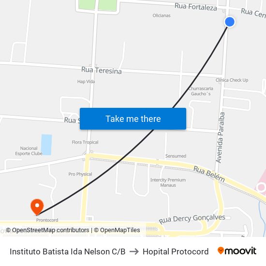 Instituto Batista Ida Nelson C/B to Hopital Protocord map