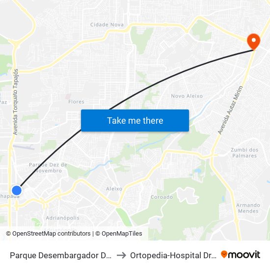Parque Desembargador David Antônio C/B to Ortopedia-Hospital Dr.Platao Araujo map