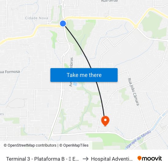 Terminal 3 - Plataforma B - ➓ Embarque Cachoeirinha to Hospital Adventista de Manaus map