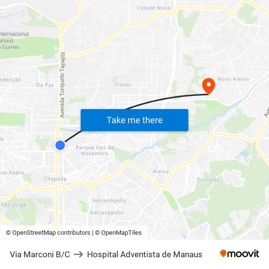 Via Marconi B/C to Hospital Adventista de Manaus map