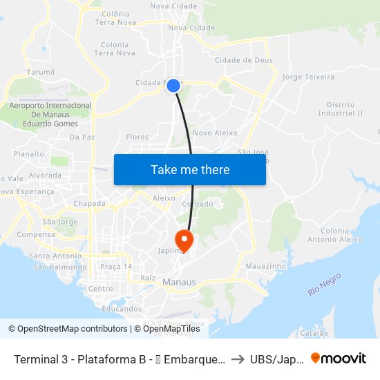 Terminal 3 - Plataforma B - ➓ Embarque Cachoeirinha to UBS/Japiim 2 map