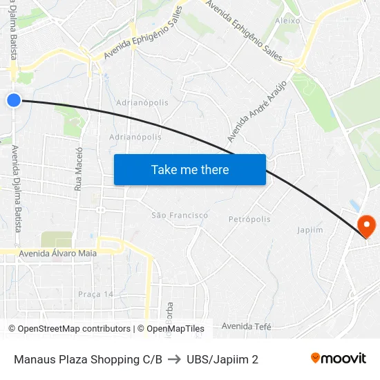 Manaus Plaza Shopping C/B to UBS/Japiim 2 map