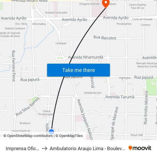 Imprensa Oficial to Ambulatorio Araujo Lima - Boulevard map