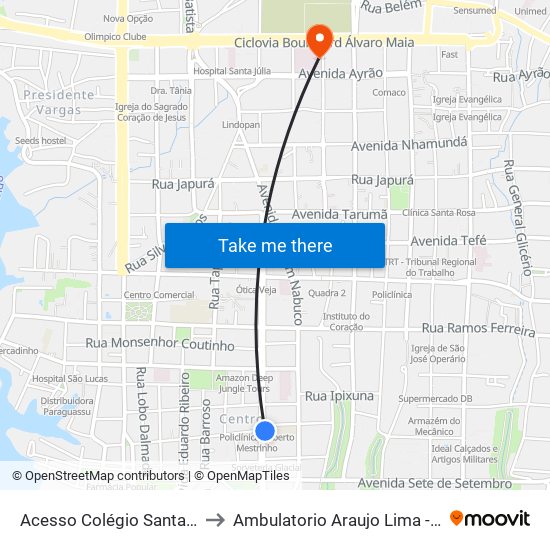 Acesso Colégio Santa Dorotéia to Ambulatorio Araujo Lima - Boulevard map