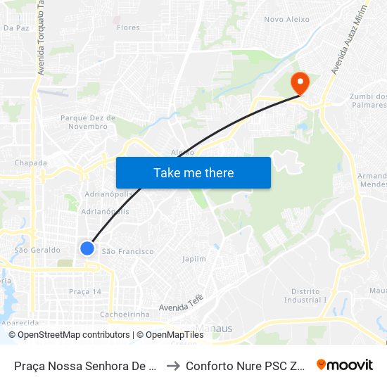 Praça Nossa Senhora De Nazaré B/C to Conforto Nure PSC Zona Leste. map