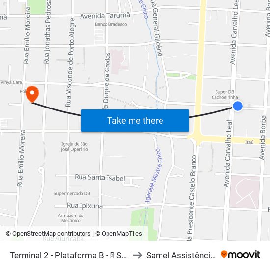 Terminal 2 - Plataforma B - ➓ Sentido Distrito to Samel Assistência Medica map