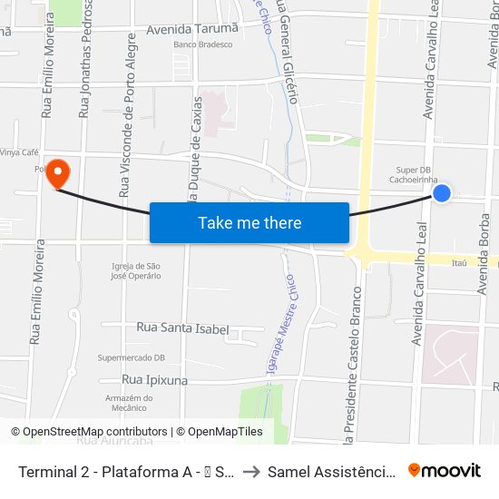 Terminal 2 - Plataforma A - ➋ Sentido Bairro to Samel Assistência Medica map