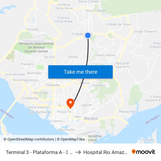 Terminal 3 - Plataforma A - ➍ Sentido Zona Oeste to Hospital Rio Amazonas - Hapvida map