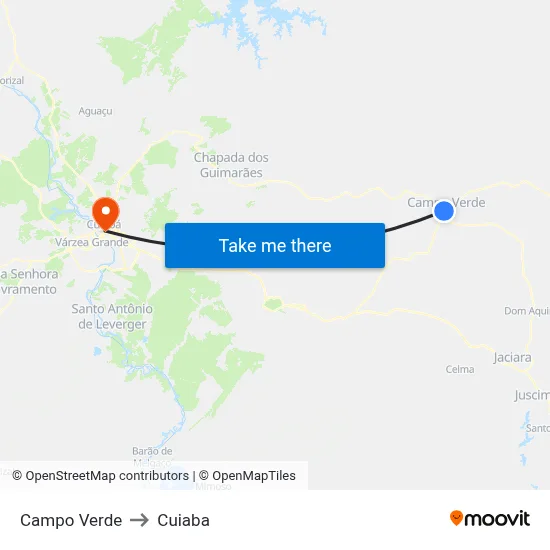 Campo Verde to Cuiaba map