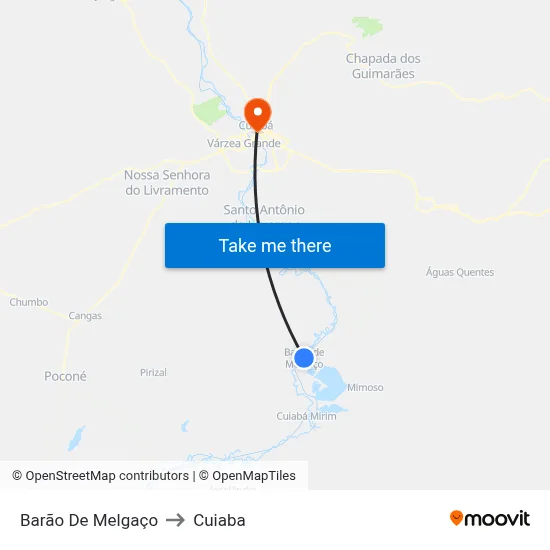 Barão De Melgaço to Cuiaba map