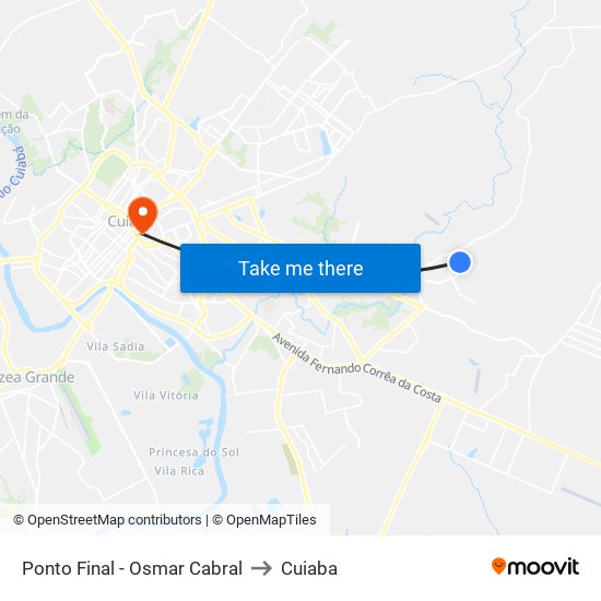 Ponto Final - Osmar Cabral to Cuiaba map