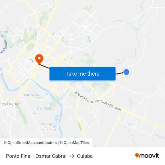 Ponto Final - Osmar Cabral to Cuiaba map