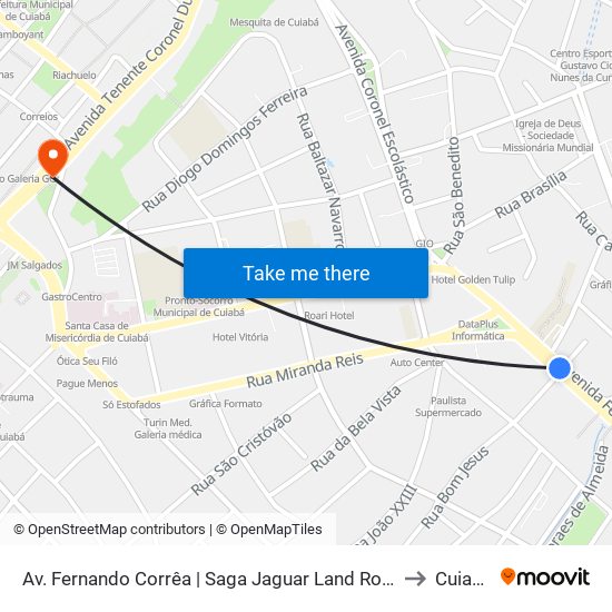 Av. Fernando Corrêa | Saga Jaguar Land Rover to Cuiaba map