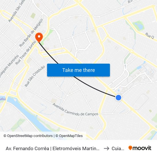 Av. Fernando Corrêa | Eletromóveis Martinello to Cuiaba map