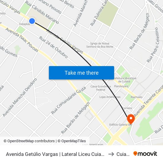 Avenida Getúlio Vargas | Lateral Liceu Cuiabano to Cuiaba map