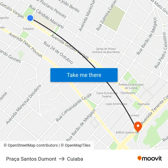 Praça Santos Dumont to Cuiaba map